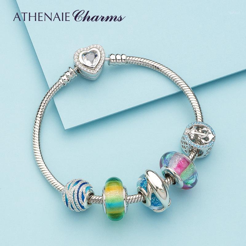 

ATHENAIE Authentic 925 Sterling Silver Rainbow Dolphin Bay Charms Bracelet with Murano Glass Beads for Women Summer Gift1