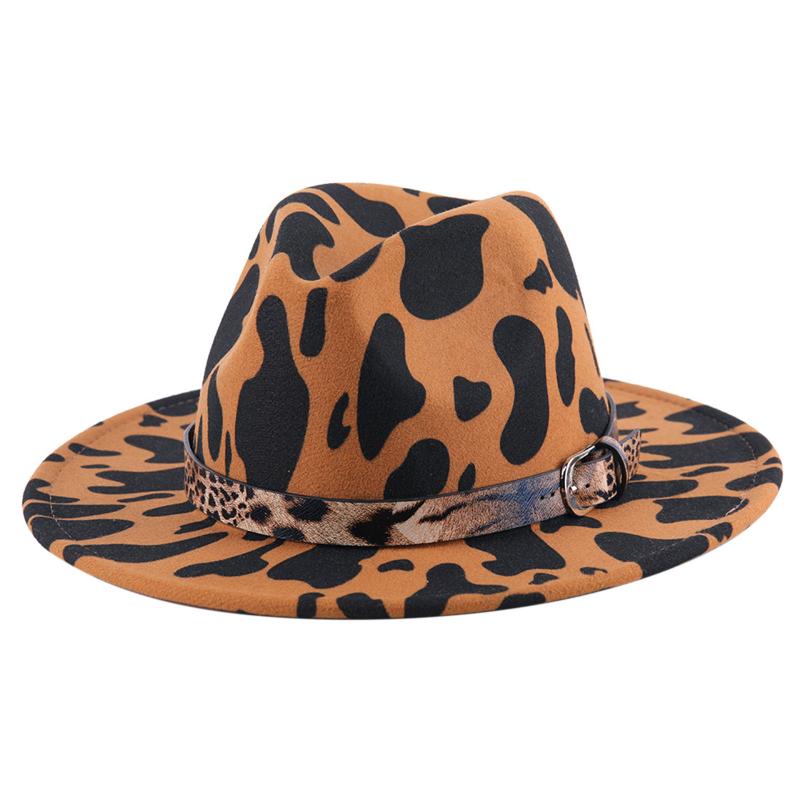 

Woolen Women Fedoras Wide Brim Trilby Panama Hat with Belt Buckle Flat Brim Jazz Hat Aautumn Winter Cow Spots Ladies Fedoras, Army green