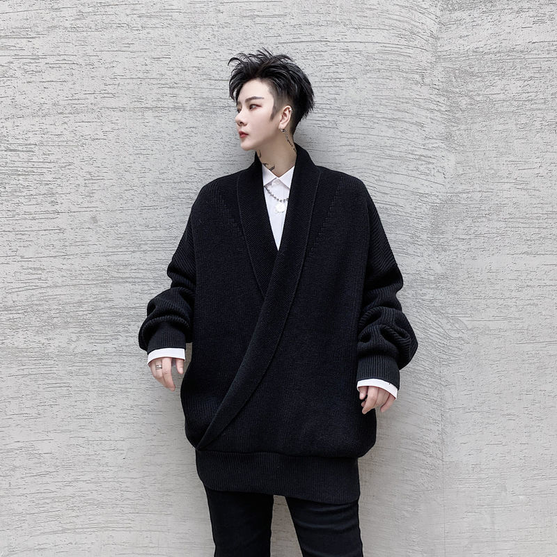 

Sweater 2021 Male Autumn New Fall Shoulder Lapel Shirt Youth Wear MRIK, Black