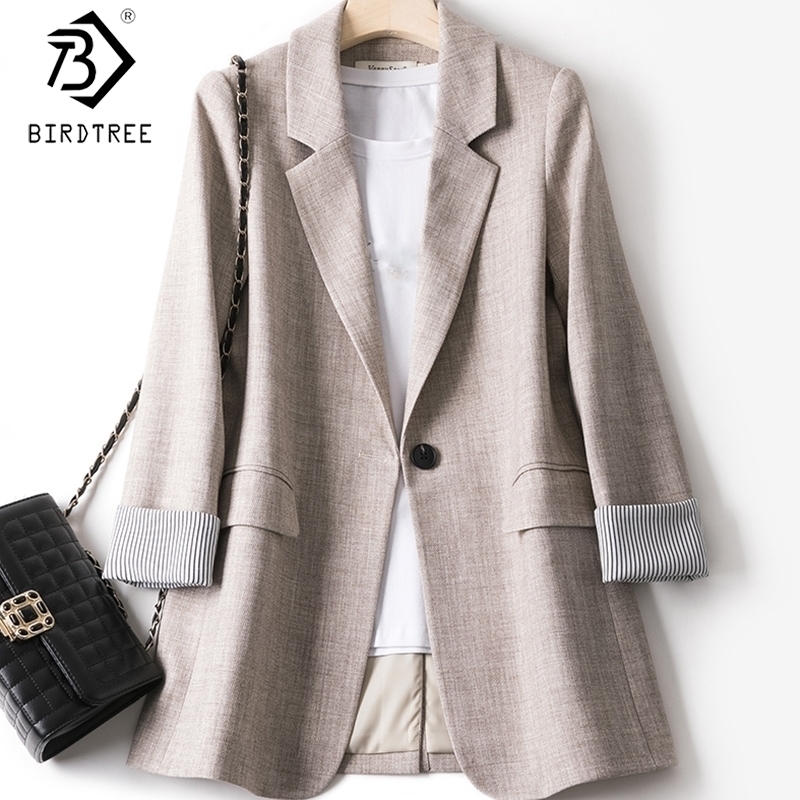 

Spring New Women' Fashion Solid Ins Jacket Full Sleeve Notched Single-Button Pockets Slim Female Coat Office Lady C9D211K 201026, Grey plaid