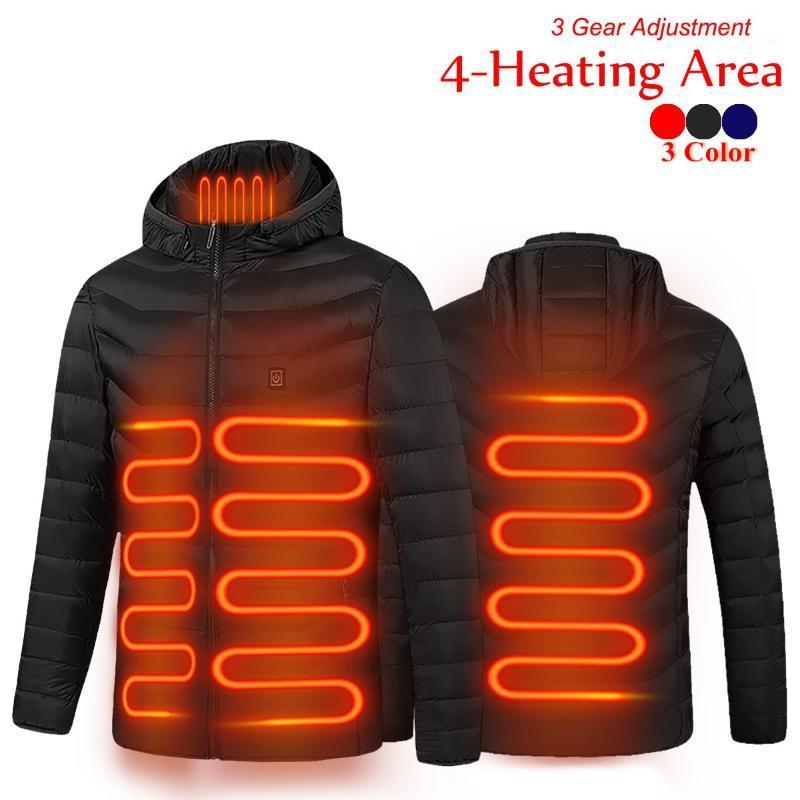 

Outdoor T-Shirts Electric Heated Jackets USB Coat Long Sleeves 4 Areas Heating Hooded Warm Winter Thermal Clothing1, Black