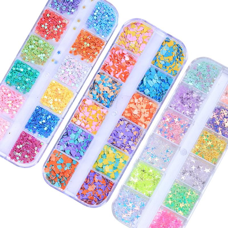 

Sparkly Mixed Butterfly Nail Sequins Paillette Heart Star Colorful Holographic 3D Flakes Slices Nail Art Decorations