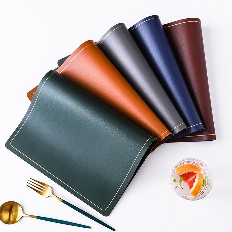 

2pcs Nordic Phnom Penh Leather Placemats Waterproof Oilproof Western Table Pads Tableware Solid Color Non Slip Table Bowl Mat