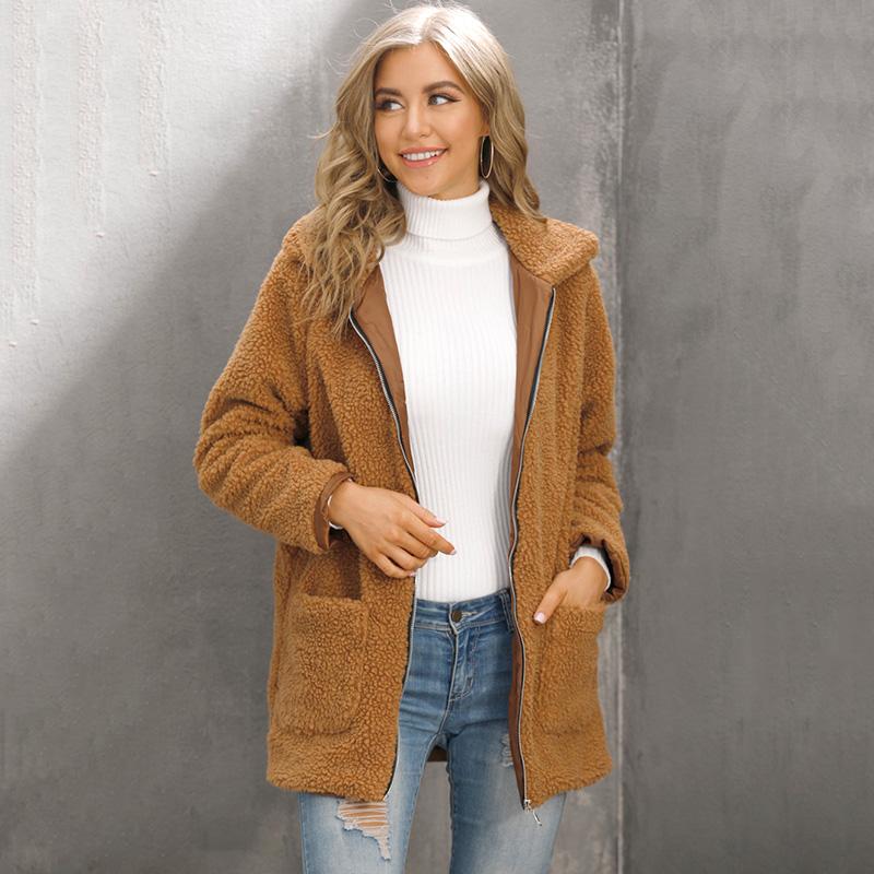 

New Faux Fur Plush Coat Winter Coat Women Autumn Casual Loose Solid Long Female Plus Size 3XL Jackets Femme Sweatshirt, Beige