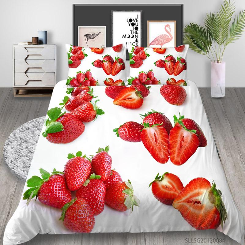 

3D Strawberry Printing Bedding Set Fruit Duvet Cover Set King Queen Size Modern Home Bed Pillowcase 2/3 PCS, Style 2