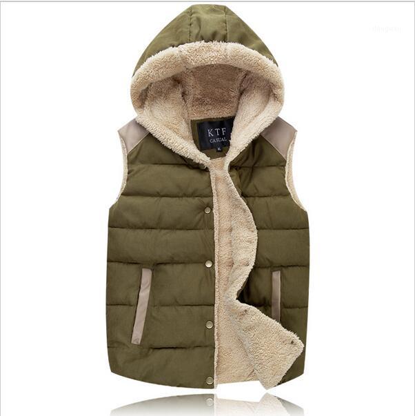 

Men's Vests Wholesale- Mens Hooded Autumn Thick Warm Coats Fashion Solid Male Multicolor Sleeveless Jacket Man Outerdoor Winter1, As shown