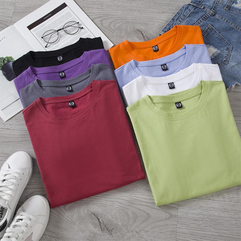 

Tee Shirt 8 Solid Color Cotton Tshirt Women Men Casual O-neck Harajuku Summer Top Korean Hipster Short Sleeve Plus Size -3XL, Black