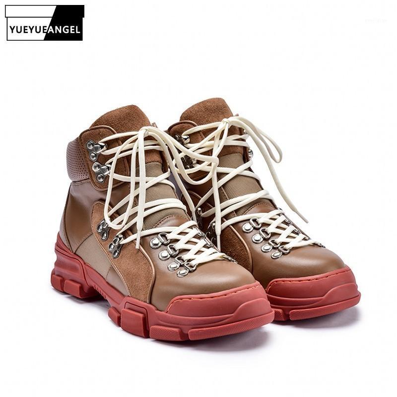 

Designer Lace Up Genuine Leather Boots Women Metal Decoration Rivet Punk Boots Street Black Platform Shoes Bota Feminina1