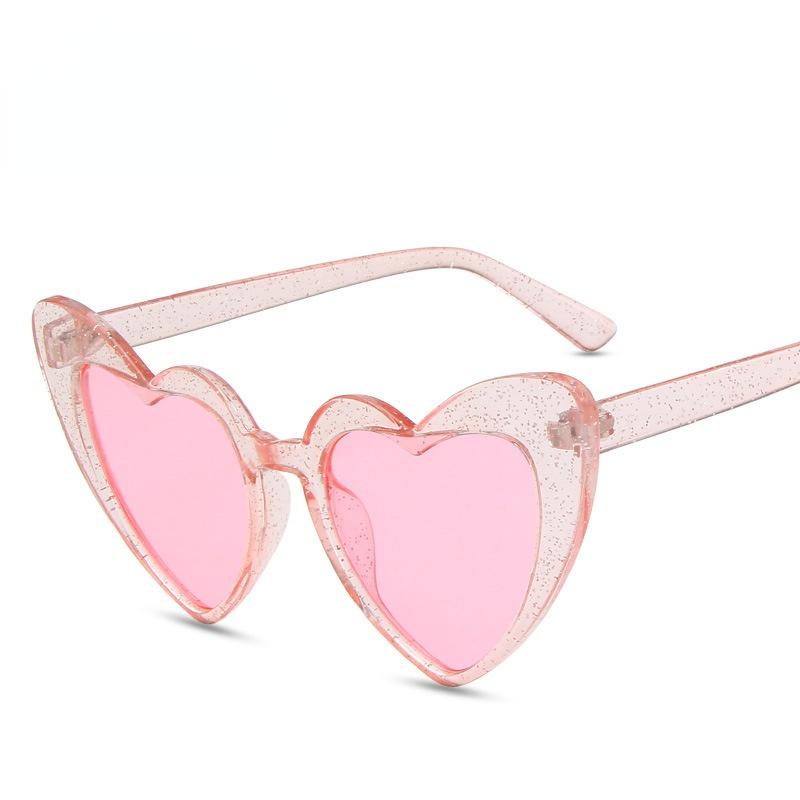 

Sunglasses Fashion Love Heart Shape Women Glitter Frame Light Lens Colorful Sun Glasses For Party Female Red Pink Shades
