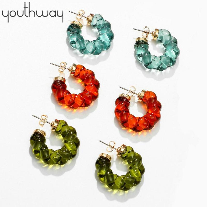 

26mm C Shape Green Resin Twist Hoop Earrings For women Geometric transparent Resin Stament Earrings party Gifts