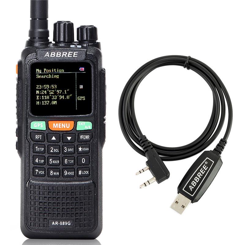 

ABBREE AR-889G GPS 10W Walkie Talkie 889G SOS 999CH Duplex Night mode Dual Band VHF UHF Radio HF Transceiver+USB Cable