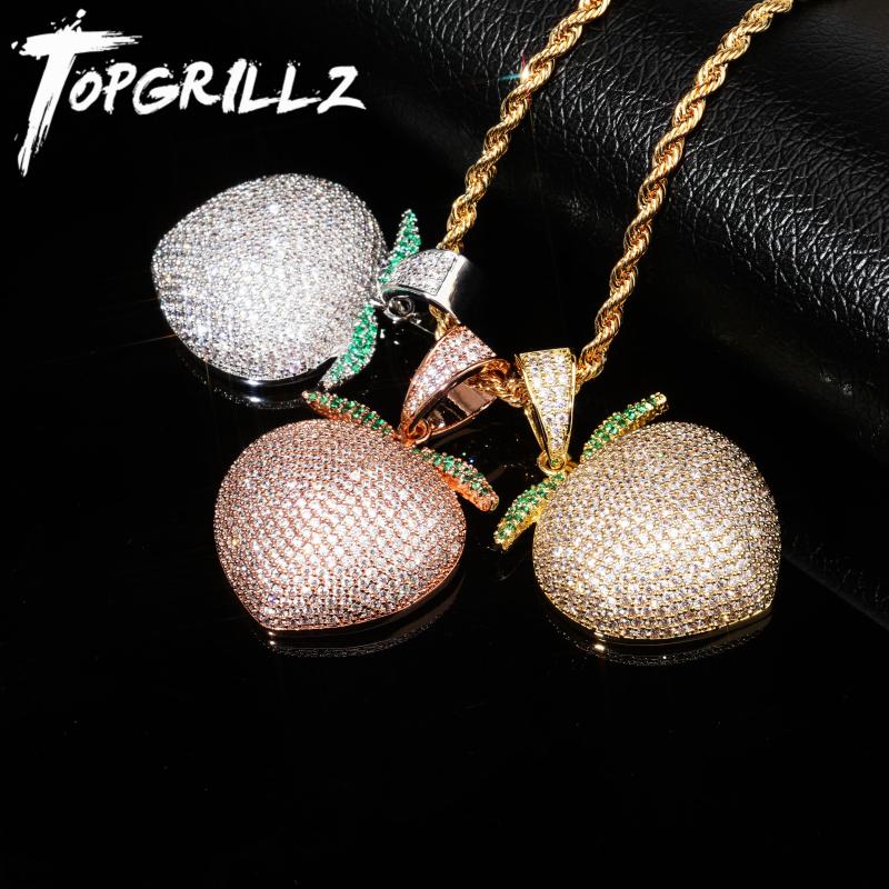 

Pendant Necklaces TOPGRILLZ Hip Hop Necklace Micro Pave Cubic Zirconia Bling Iced Out Heavy Peach Pendants For Men Rapper Jewelry