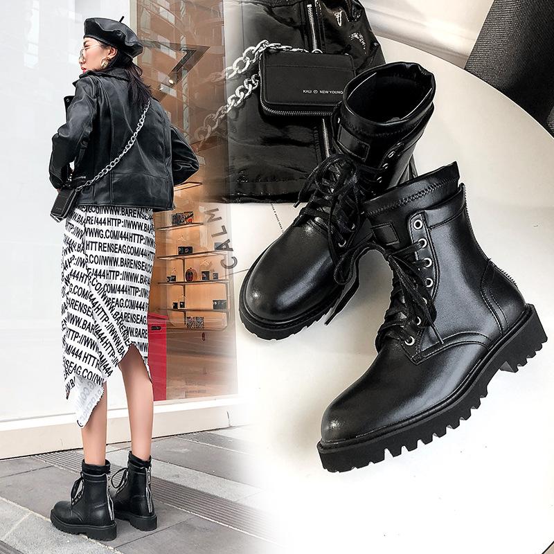 

Autumn New Shoes Women Boots Fashion Brand British Style Female botas mujer Cross-tied Motorcycle Boots Black Shoes