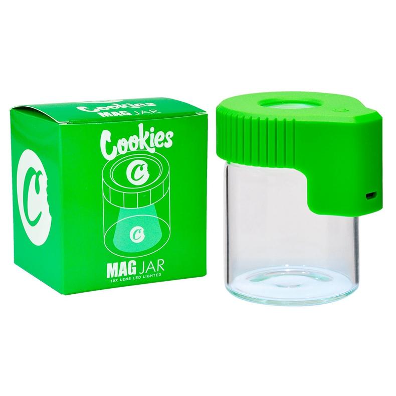 

new Cookies LED Storage Jar with Magnifier Container 155ml Mag Jar Glowing Container Vacuum Bottle for Dry Herb Tobacco Glass Jar