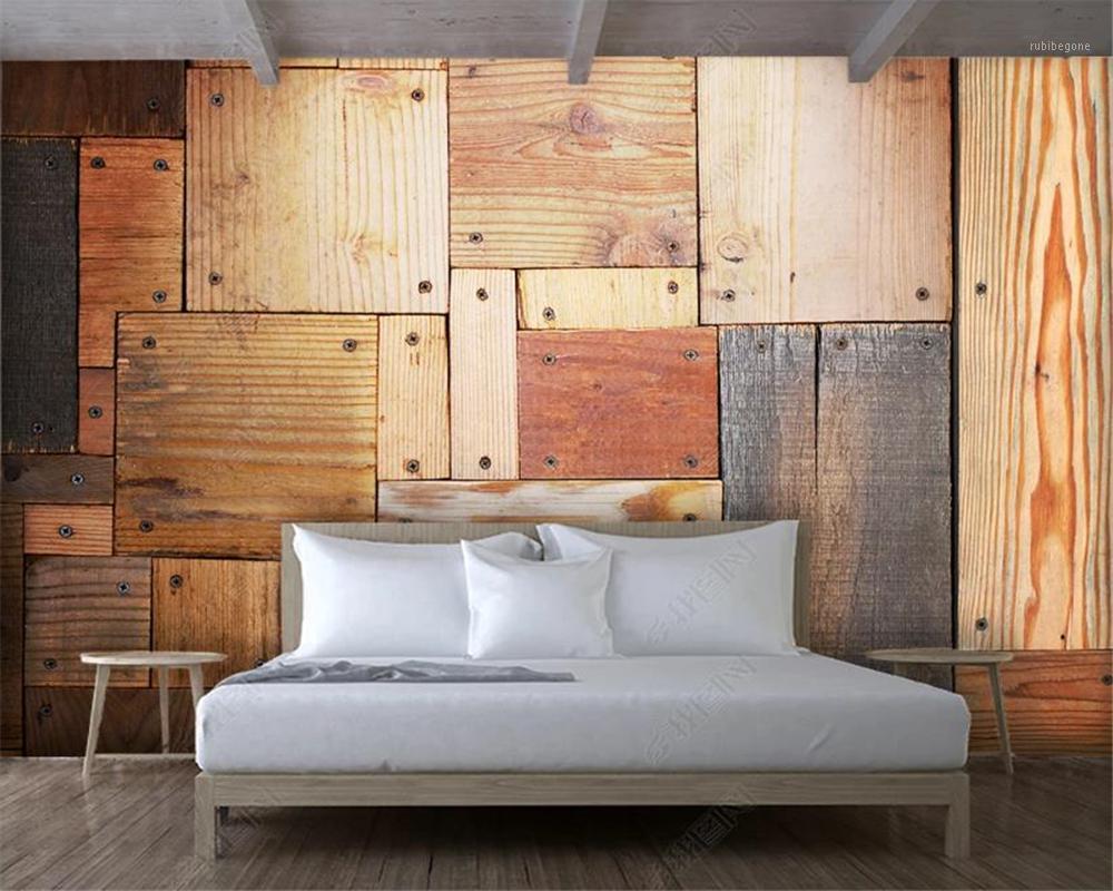 

3d Wallpaper Photo Mural Wood Block Board Combination Texture Wallpaper Home Decor Living Room Bedroom HD1, As pic