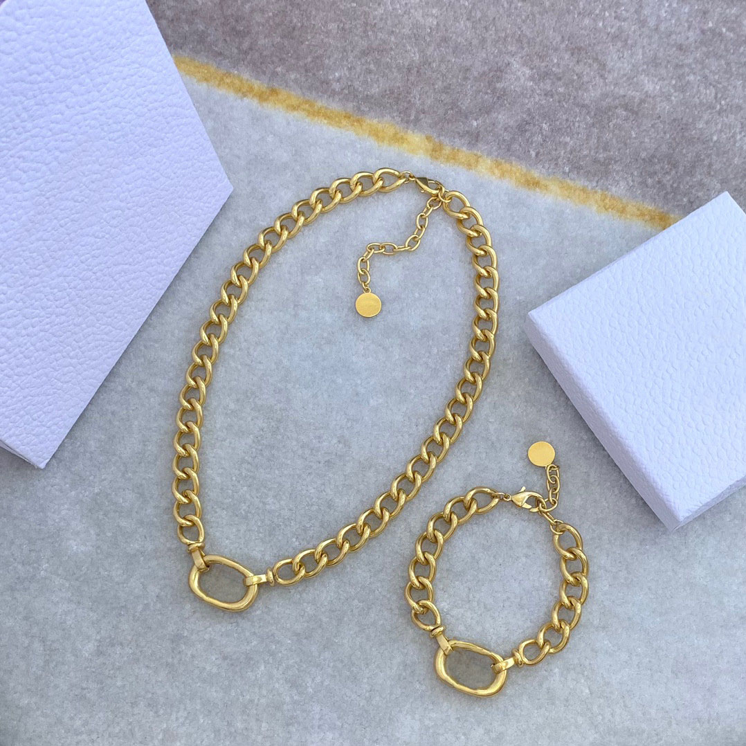 

Fashion Round letter gold chain necklace bracelet Chokers for mens and women Party lovers gift hip hop jewelry With BOX HB1217