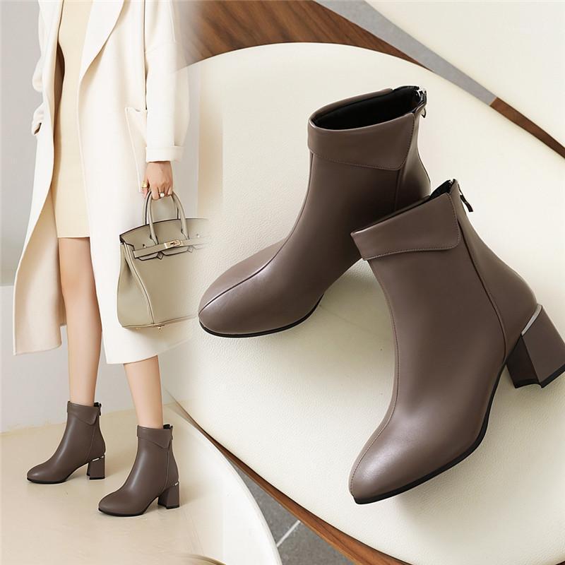 

YMECHIC Winter 2020 Turned-over Edge High Heels Dress Office Bride Shoes White Black Khaki Fashion Ankle High Heel Boots 34-431