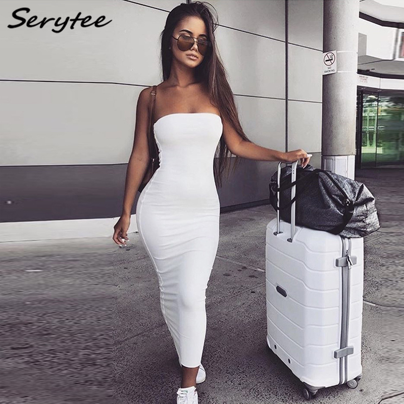 

Serytee Sexy Strapless White Red Midi Dress 2022 Fashion Women Summer Solid Off Shoulder Bandage Bodycon Club Party Long Christmas Dresses Women' Clothing, Black