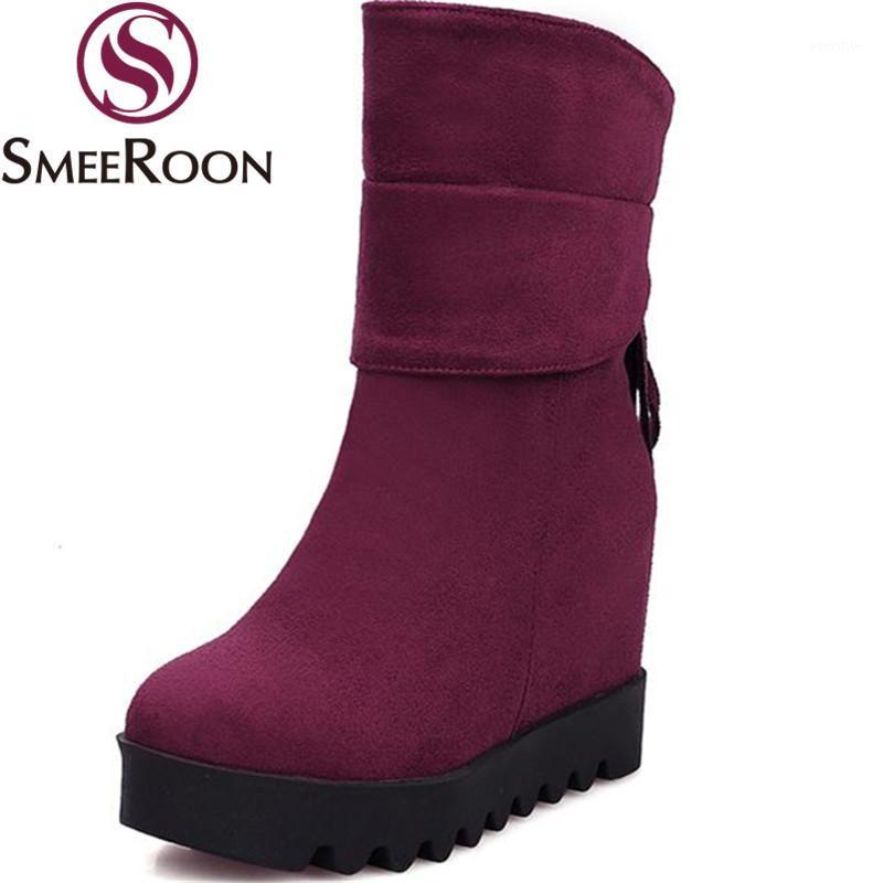 

Smeeroon new arrive solid color ankle boots woman round toe height increasing boot flock warm winter boots women's shoes campus1, Grey