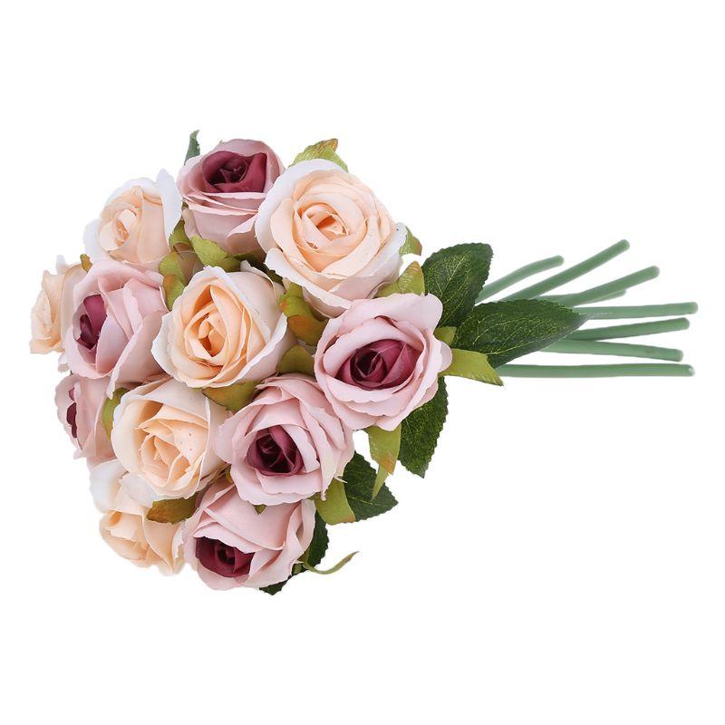 

12 Heads Simulation Artificial Rose Flower Silk Bouquet Wedding Party Home Decor Beauty P9YB, Gray blue
