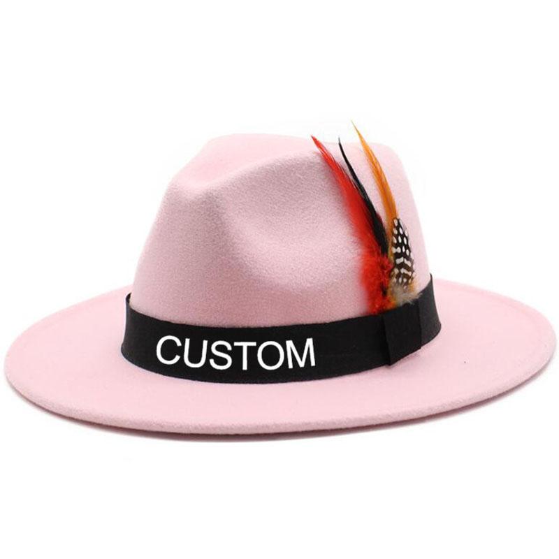 

Customize Embroidery text Name Wool fedora hat Women For Winter Autumn Elegant Lady Floppy Cloche Wide Brim Men Jazz Caps, H5