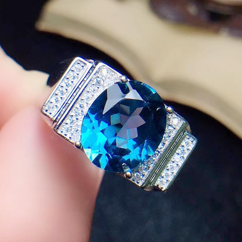 

Cluster Rings Per Jewelry Men Ring Natural Real Blue Topaz Oval Style 9*11mm 4.5ct Gemstone 925 Sterling Silver Q2042937, Golden;silver