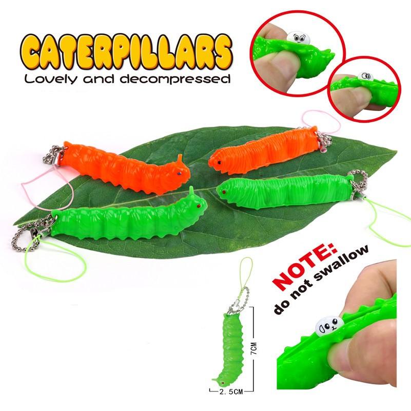 

Mini Decompression Toy Caterpillar Holder Dinosaur Squeeze Keychain Fidget Toys Adult Stress Push Bubbles Autism reliever Soft Squishy Funny