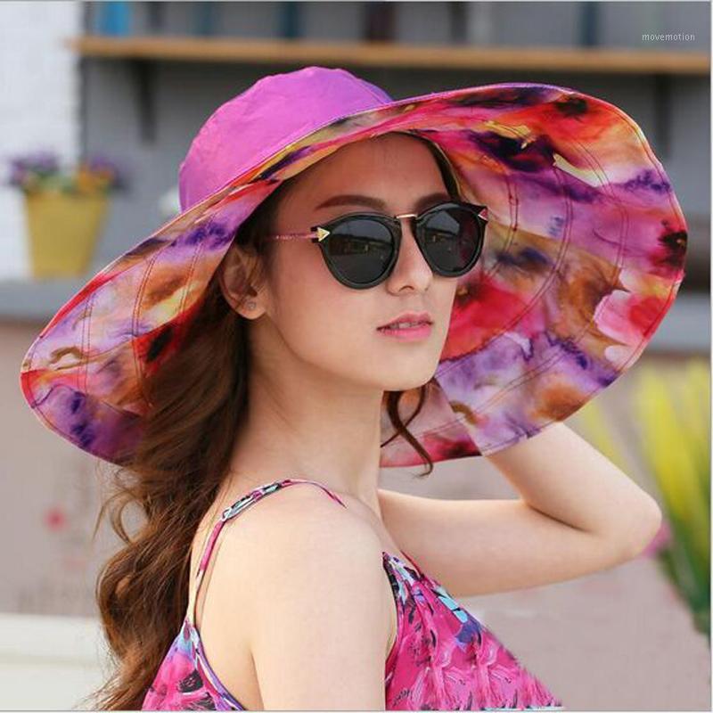 

Wholesale- 2017 Fashion Design Flower Foldable Brimmed Sun Hat Summer Hats for Women Outdoor UV Protection Large Visors Beach Hat HT511871