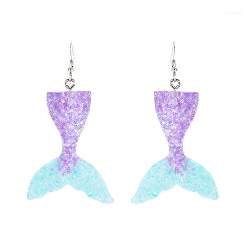 

Korea Fashion Shiny Mermaid Tail Pendant Long Earrings Cute Elegant Charm Acrylic Fish Tail Earring for Women Jewelry Wholesale1