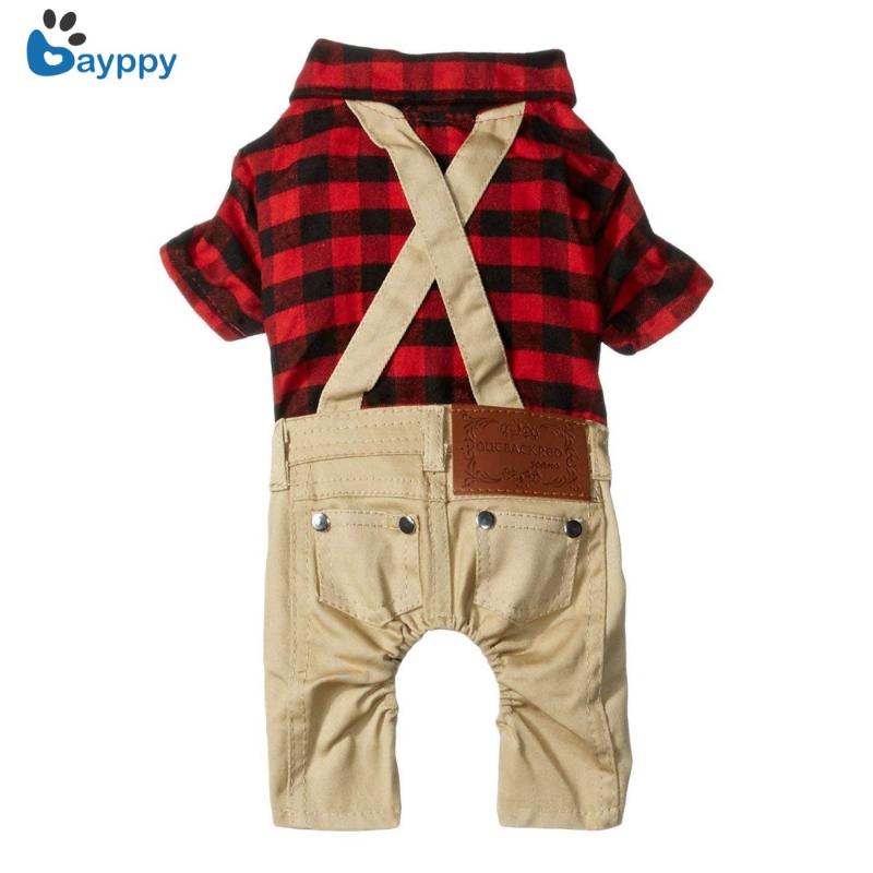 

Pet Clothes for Dogs Cat Red Plaid Shirts Sweater with Khaki Overalls Pants Jumpsuit Outfits Winter Dog Supplies