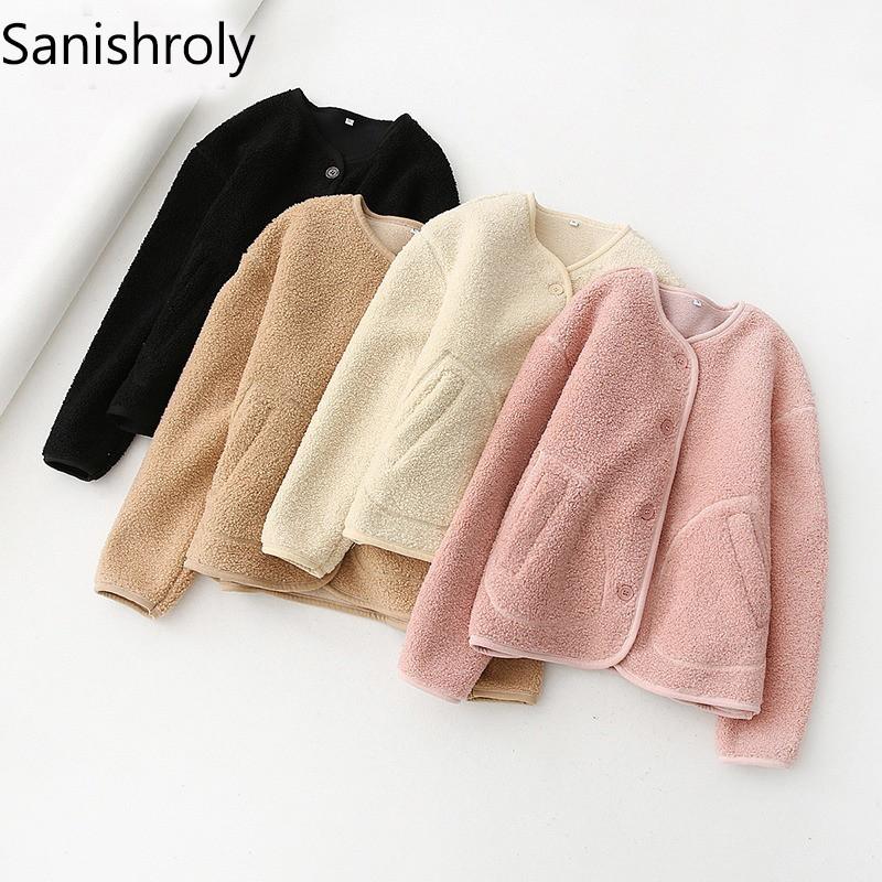 

Sanishroly 2020 New Autumn Winter Women Lambs Wool Coat Warm Polar fleece Jacket Female Short Jacket Outwear Tops Plus Size S597, Black