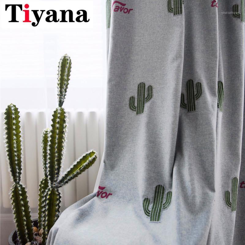 

Green Plants Cactus Embroidered Curtains Polyester Linen Polished Thick Blackout Curtains Custom For Kids Room Bedroom JK003X1, White tulle
