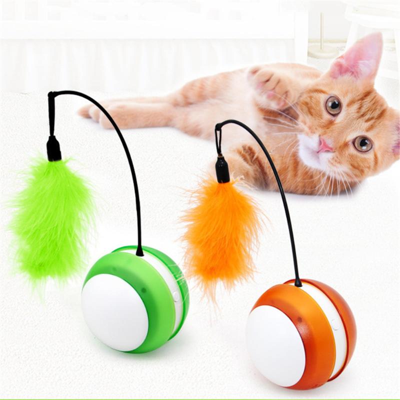 

Cat Tumbler Toy Rolling Ball LED Pet Interactive Feather Cats Catching Toys Teaser Plastic Funny Kitten Play Electric Balls