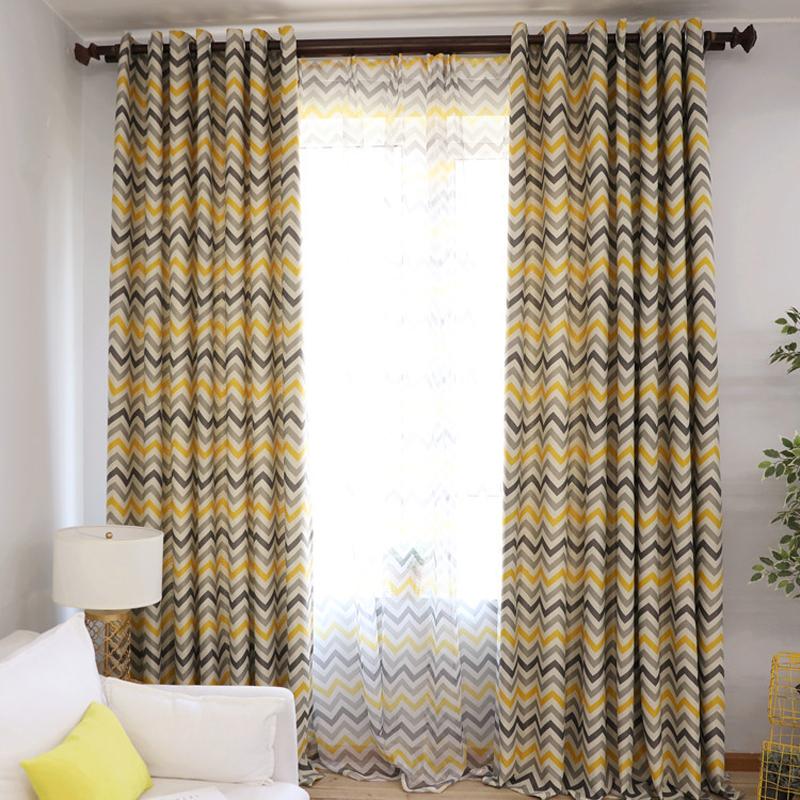 

Striped Yellow Wave Gray Curtains for Living RoomDoor Bedroom Tulle Window Drapes Kitchen Curtain