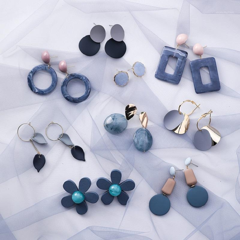 

2020 New Korean Blue Flower Geometric Acrylic Irregular Crystal Circle Square Dangle Drop Earrings for Women Party Beach Jewelry1