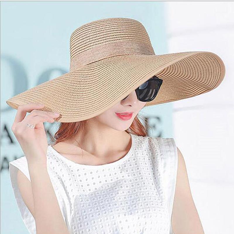 

Wide Brim Hats Ladies Summer Elegant Bow Straw For Women Seaside Vacation Foldable Sun Hat UPF50 Floppy Visor Chapeau Femme1, Sky blue
