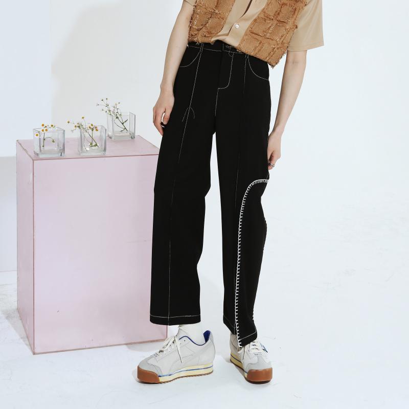 

27-46 2020 Men Women's clothing Hair Stylist Original asymmetric embroidered straight casual suit Pants plus size Costumes, Black