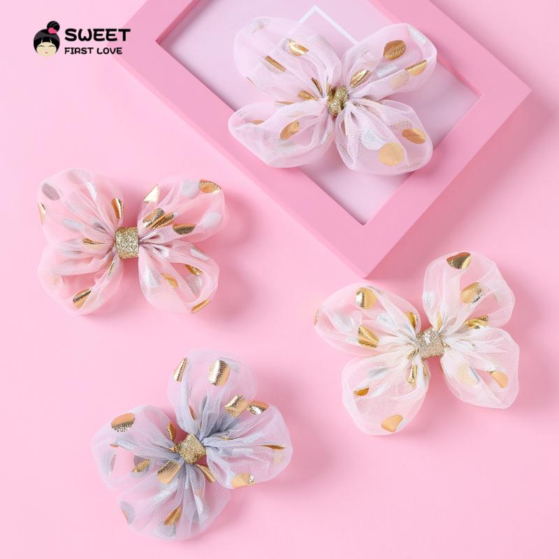 

Girl's Hair Accessories 2020 New Romantic French Gold Dots Yarn Barrettes Bows For Woman Girls Hairpin High Quatity Hair Clips Headwear