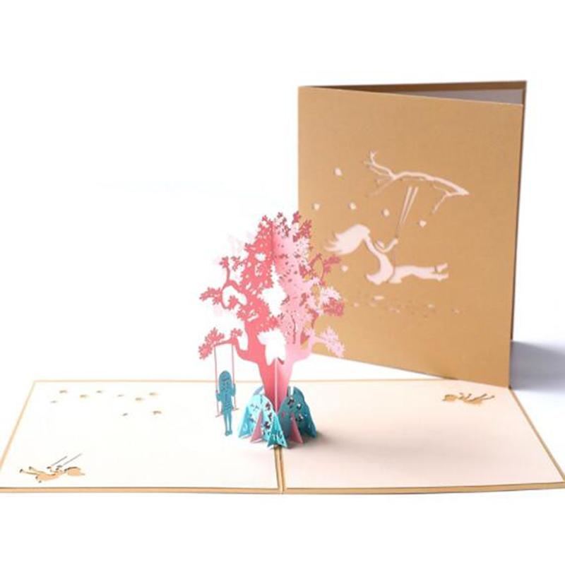 

Creative Tree Swing Girl Paper Invitation Greeting Cards Postcard 3D Laser Cut Handmade Valentine's Day Propose Girlfriend Gift