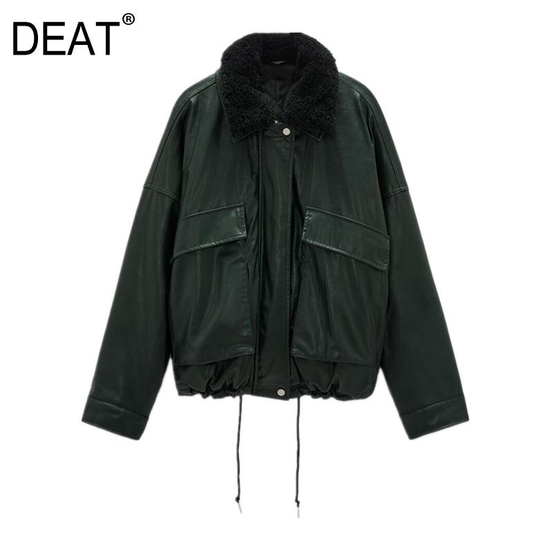 

DEAT] 2020 Winter New Fashion Tide Thickening Keep Warm Turn-down Collar Long Sleeve Splicing Women Faux Fur Coat 13A906, Green