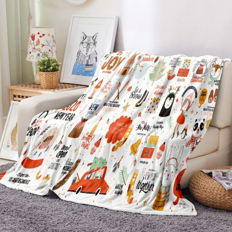 

Merry Christmas Flannel Blanket 3D Print Happy New Year Fleece Blanket Festival Party Throw For Bedroom Sofa