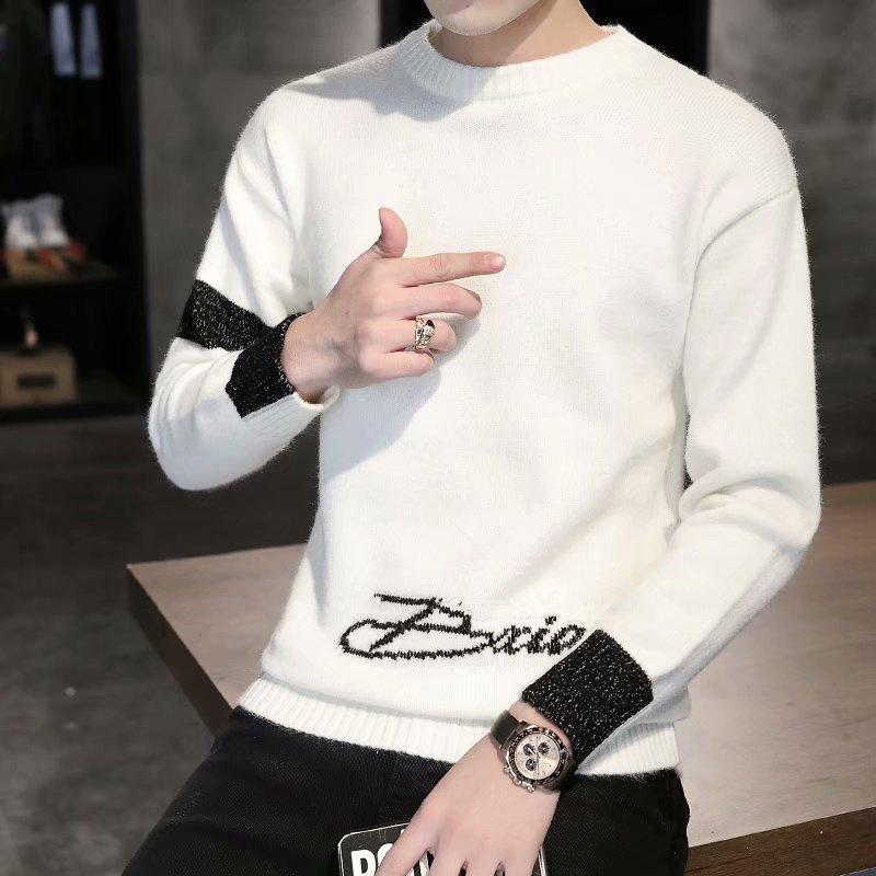

2021 New Sweaters Men's Black Patchwork Long Sleeves Fall Winter Harajuku Vintage Pullover Knitted O-Neck Korean Clothes Sweater