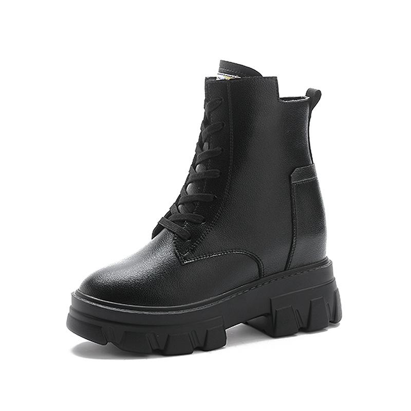 

Swyivi Genuine Leather Boots Women Wedges Shoes Sneakers High Top 2021 Autumn Ankle Boots Women Black Motorcycal