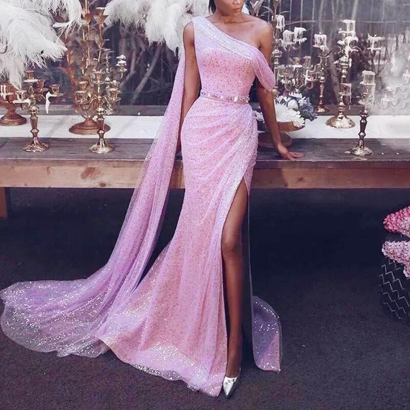 

Draped Backless Maxi Bandage Dress Women Side Split Robe Mermaid Elegant Party Dresses Sexy Female Summer Vestidods #C, Pink