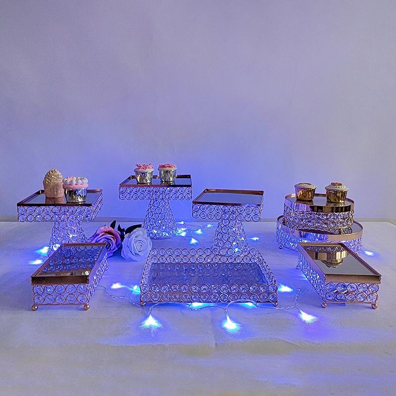 

Other Bakeware 3pcs-8pcs /lot Crystal Square Metal Cake Stand Set Led Light Cupcake Decorations Dessert Pedestal Wedding Party Display Tray