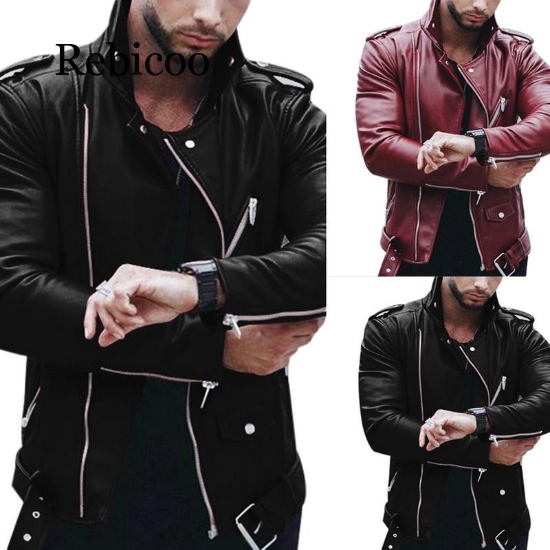 

2020 new autumn and winter Korean men' leather large size fashion slim leather jacket, Black