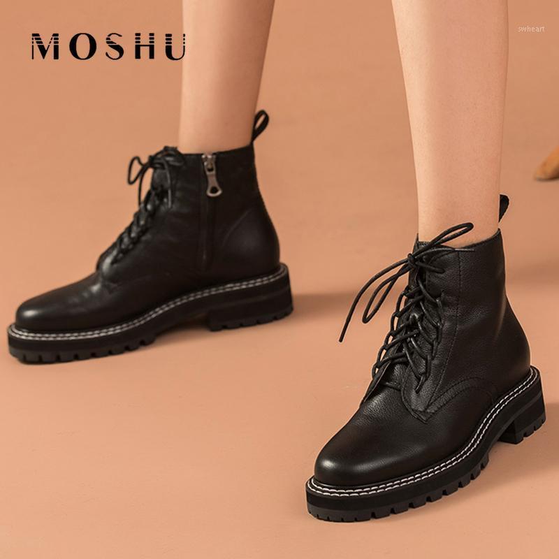 

Fashion Ankle Boots for Women Thick Heel Short Boots Lace-Up Round Toe Motorcycle Women Shoes Botas Mujer 20201, Black