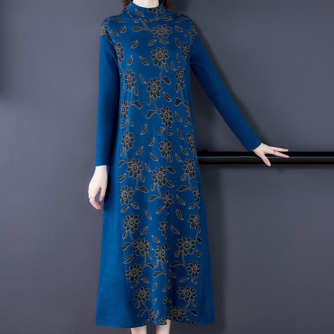 

Women Loose Jacquard Knitted Long Dress