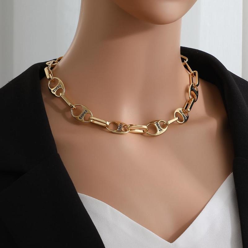 

Golden Silver Brass Paris Letter Coffee Bean Chain Necklaces For Women Choker Party Jewelry Accessories New Arrival