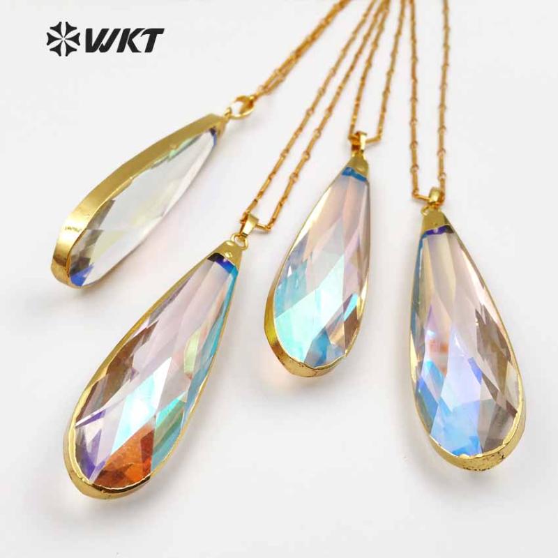 

Pendant Necklaces WT-N1118 WKT Wholesale Natural Stone Jewelry Big Size Water Drop With Gold Color Link Chain 10pcs/lot Women